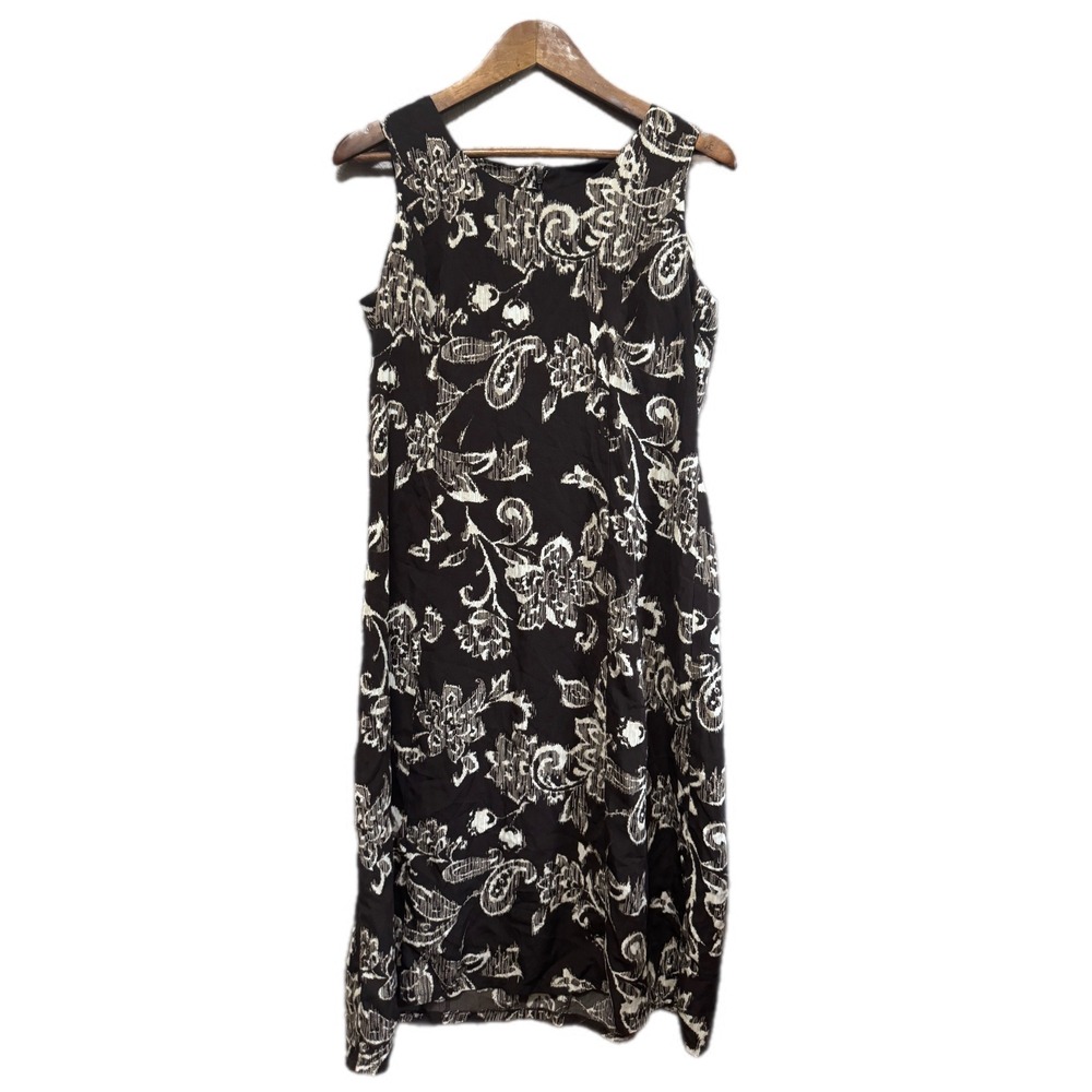 Studio I Petite Shift Dress Womens 10P Brown Excellent Floral Paisley Sleeveless